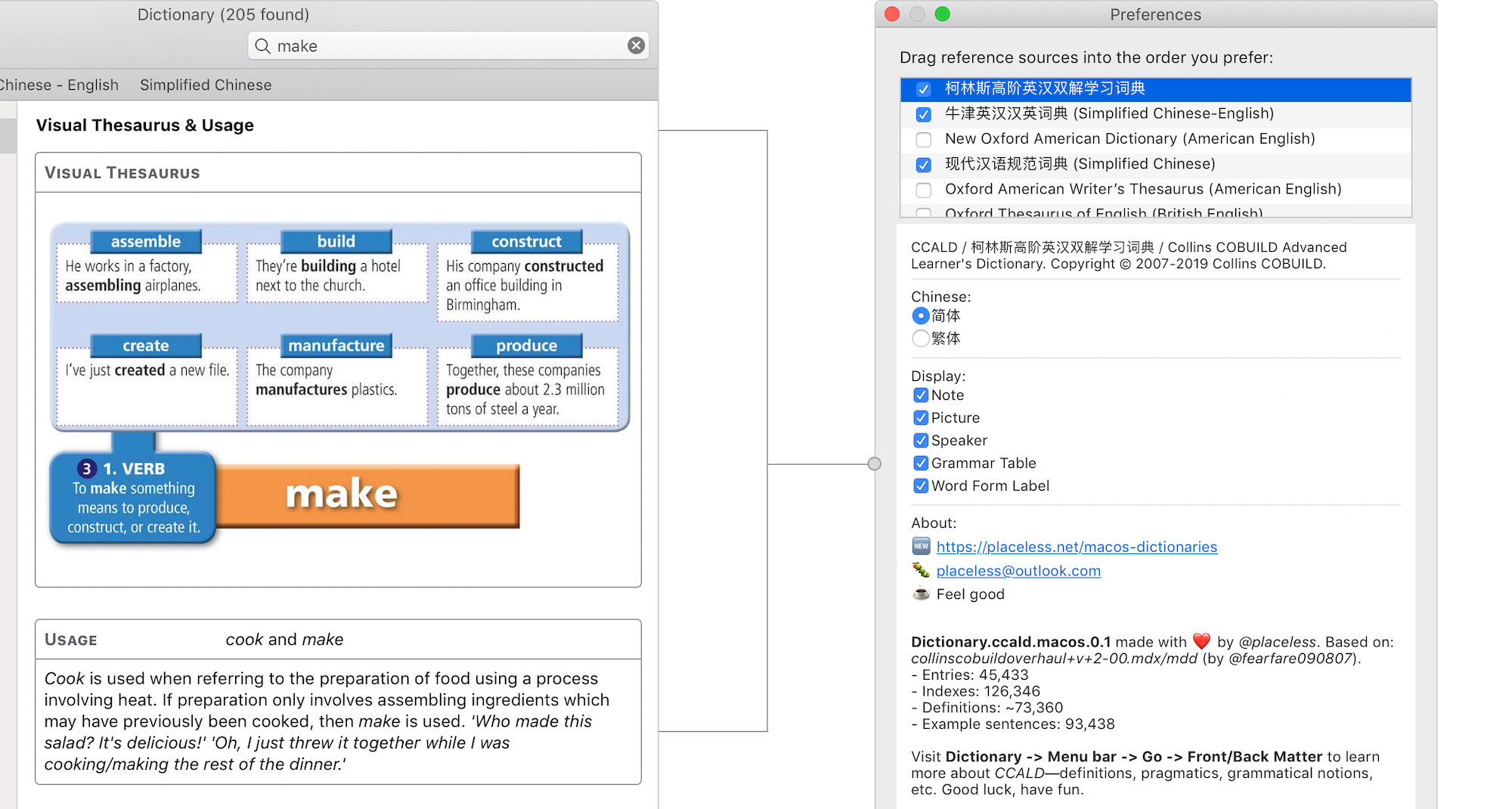 table: thesaurus, usage