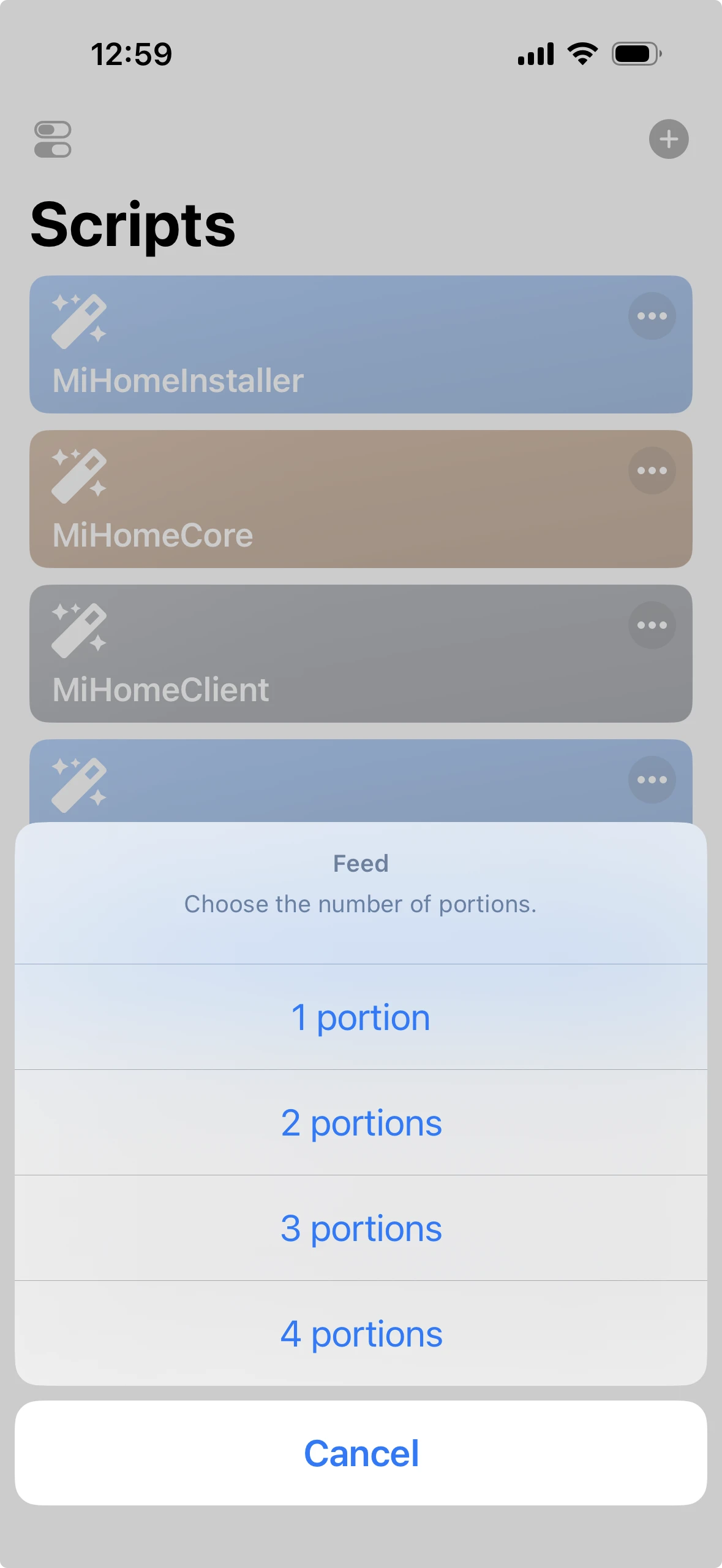 Scriptable 中选择喂食份数